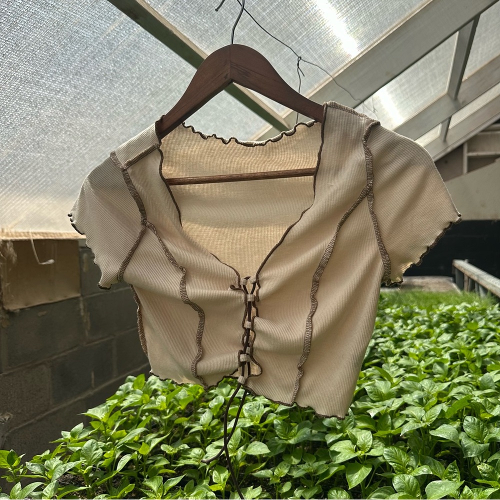 Cream Lace-Up Crop Top